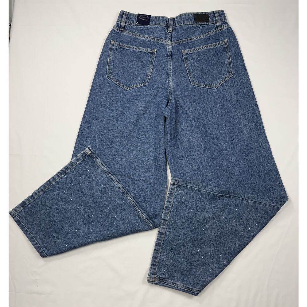 NWT Scoop Women’s Blue Rhinestone Wide Leg Jeans high waist 100% cotton Sz 4 - Picture 8 of 11